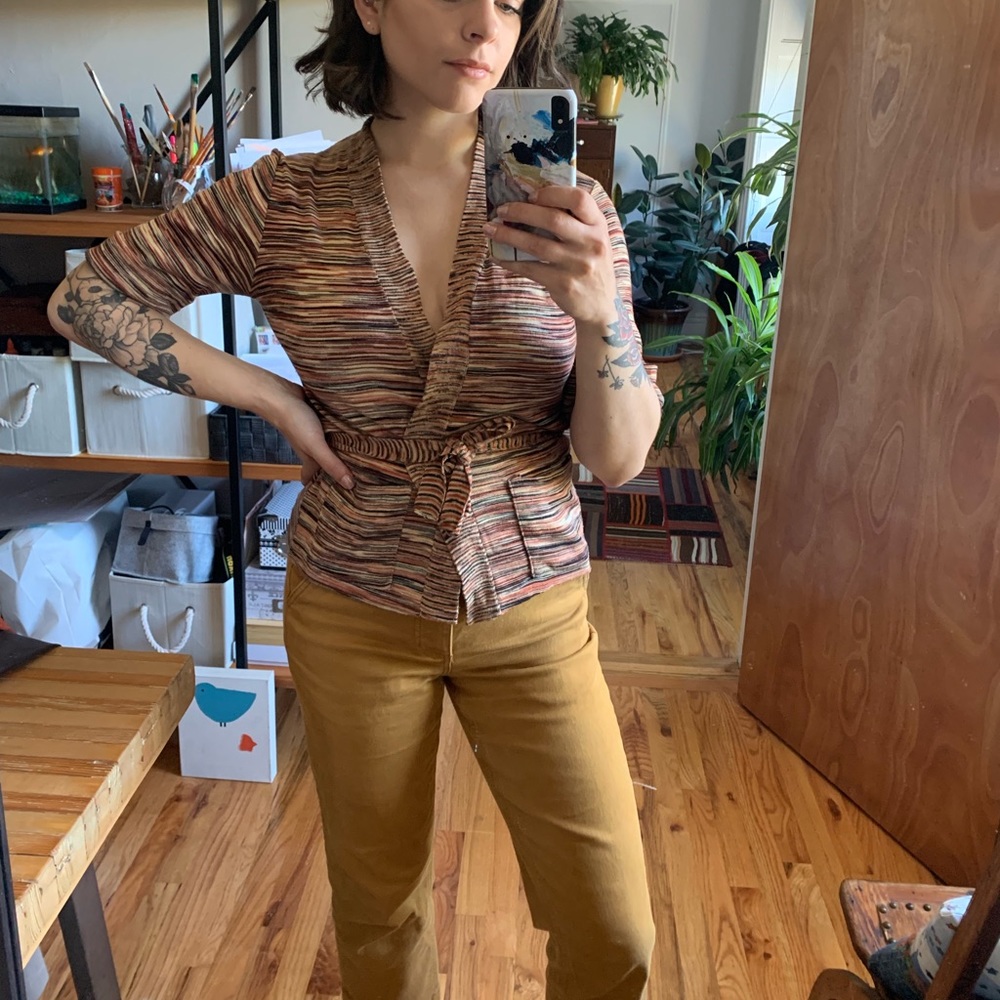 Vintage tie sweater with rolled sleeves & pockets